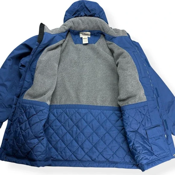 VTG LL Bean Men's Nylon Full Zip Insulated Hooded Jacket Blue Size Medium Blue‎